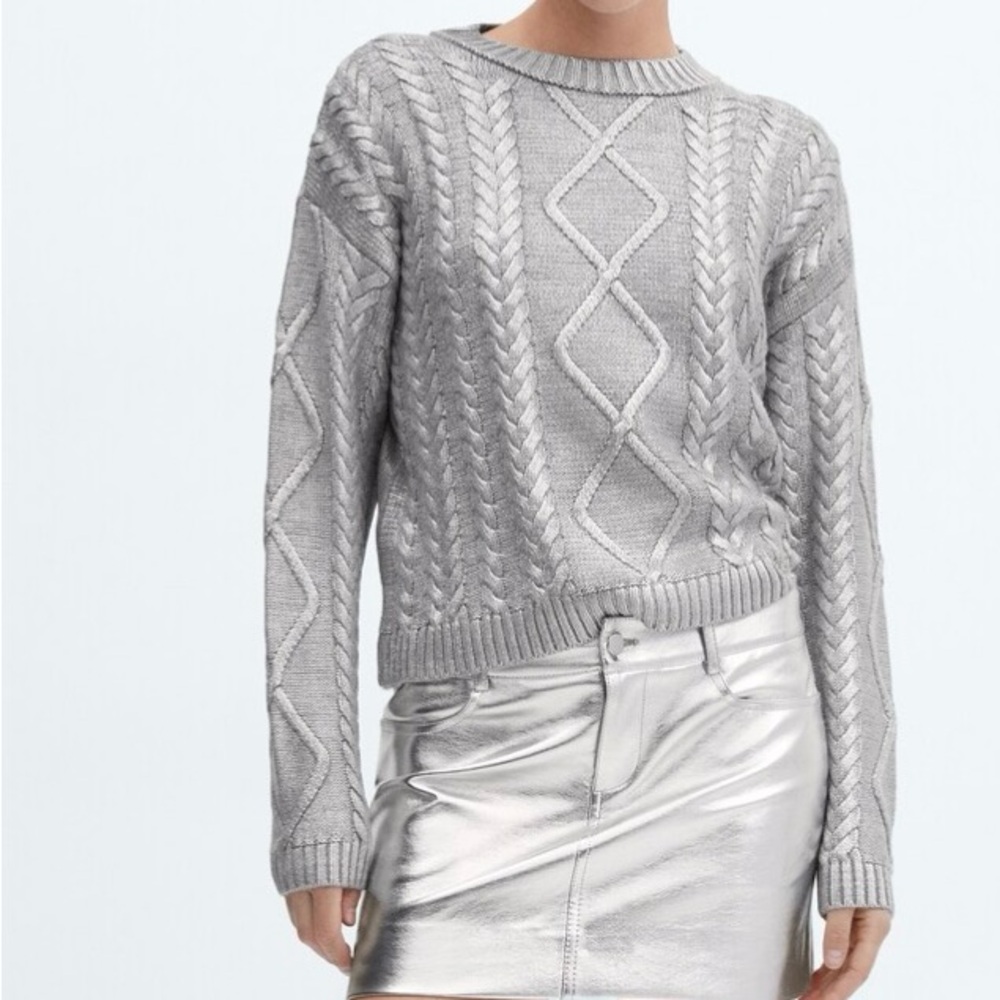 Silver Sweater Xl by Mango- Silver Foil braided jumper